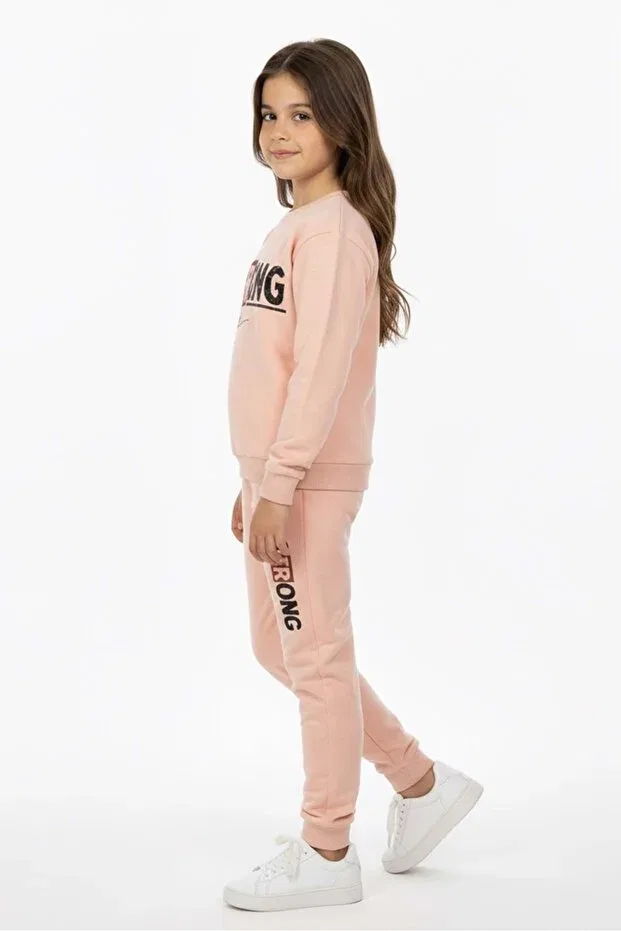 Детский спортивный костюм для девочек из футера с принтом Strong Motif Mnk Baby&Kids, Somon — фото 3