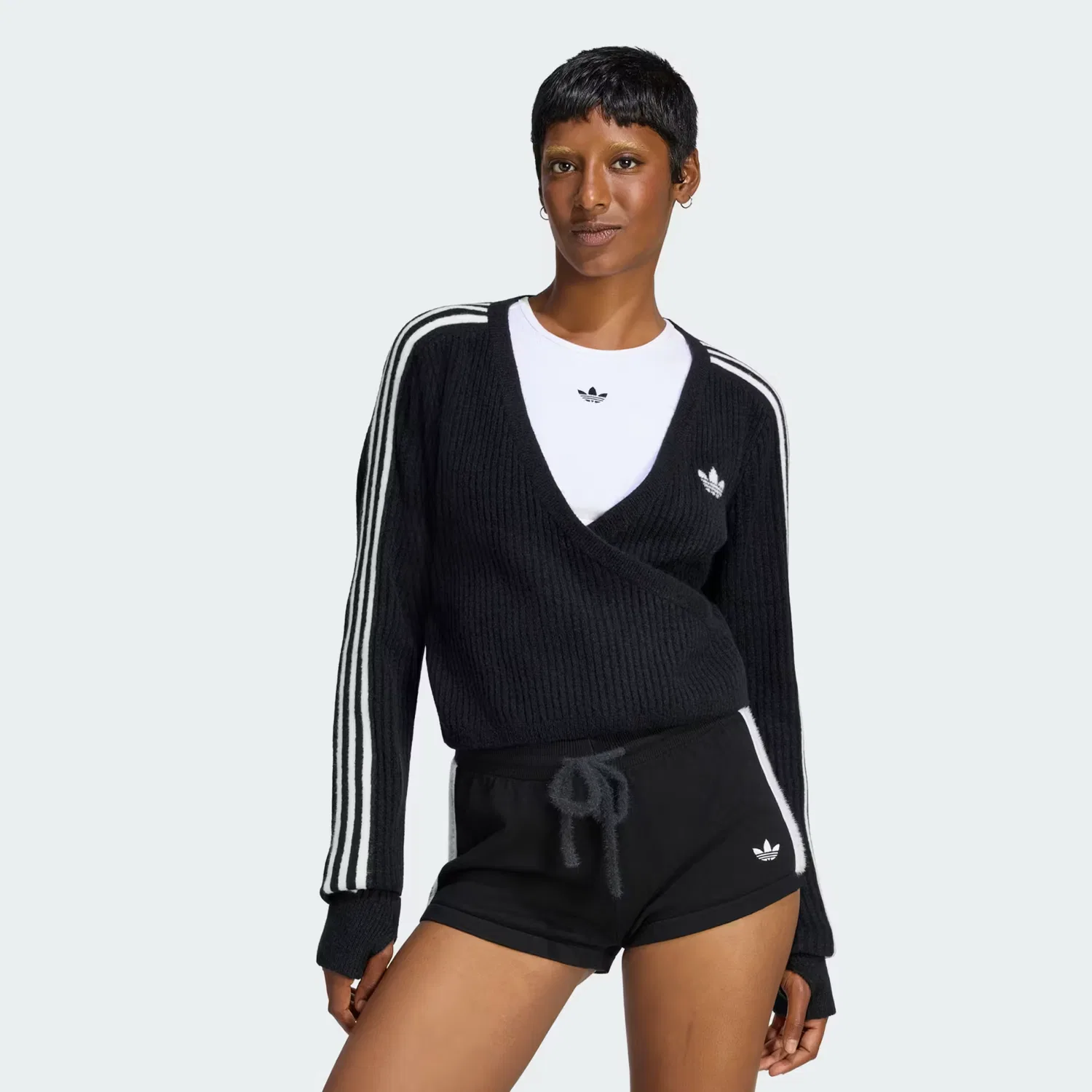Женский вязаный кардиган свободного кроя с запа́хом Jennie Adidas Originals, черный