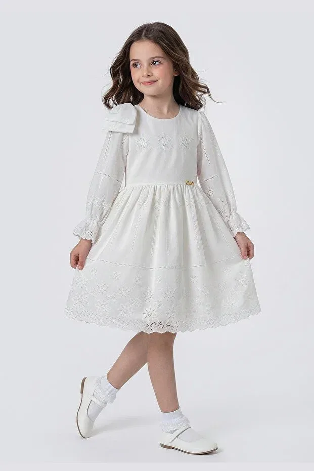 Детское платье для девочек с длинным рукавом Zaziko Kids, White — фото 4