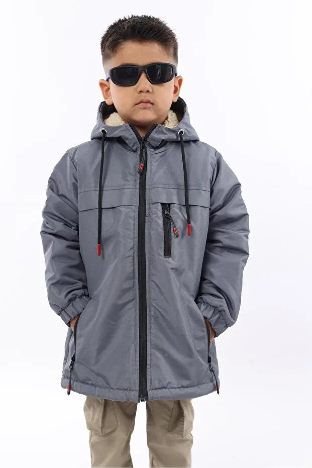 Детское зимнее пальто для девочек водоотталкивающее Fluend Moda, Smoke Grey — фото 2