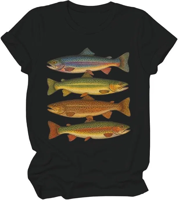 Мужская футболка с принтом радужной форели Trout Fishing, Black