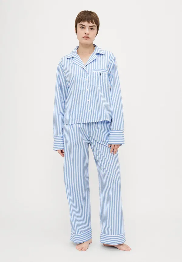 Пижамный комплект из хлопка Polo Ralph Lauren, белый/светло-голубой — фото 2