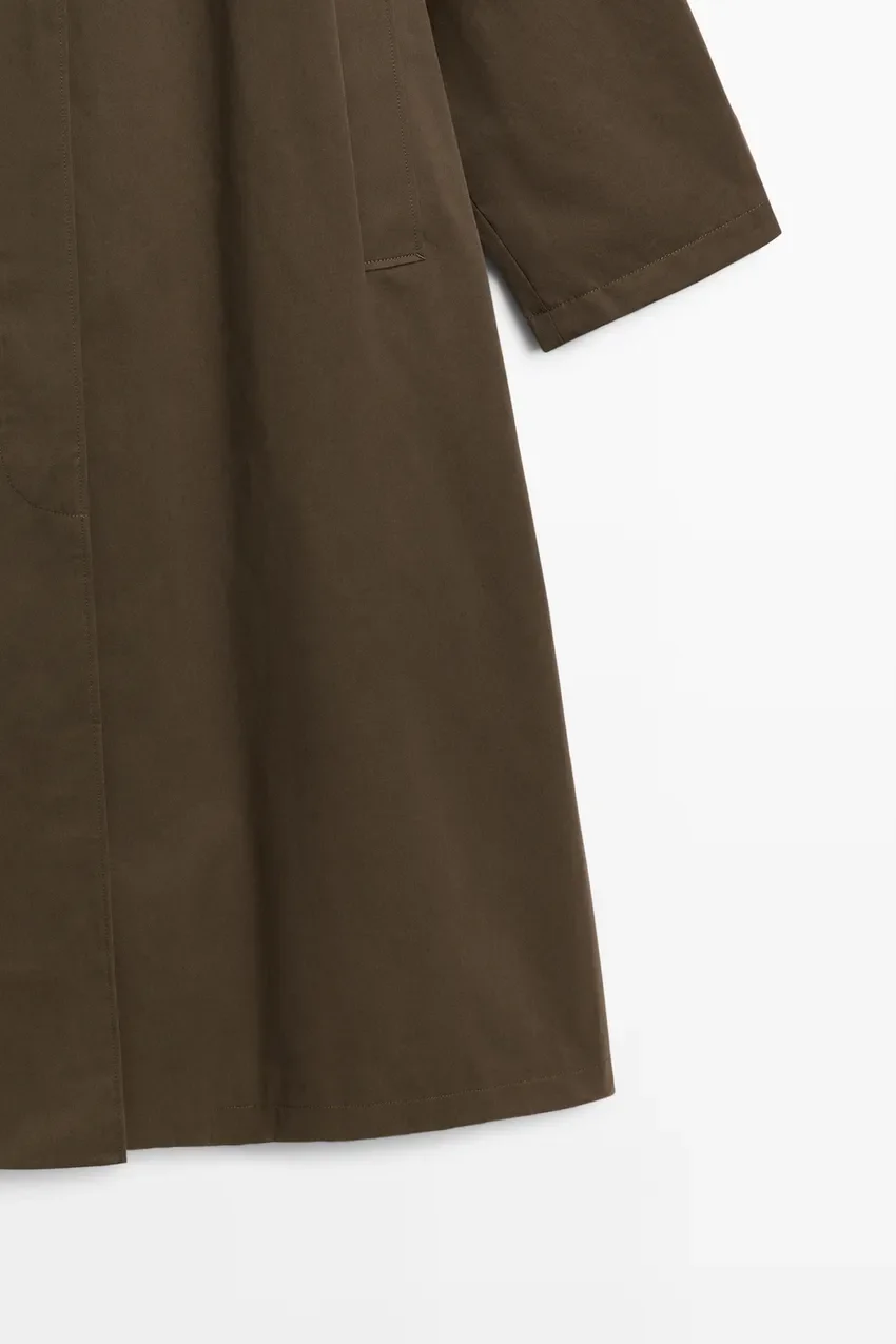 Tренч Massimo Dutti Removable Hood, хаки — фото 4