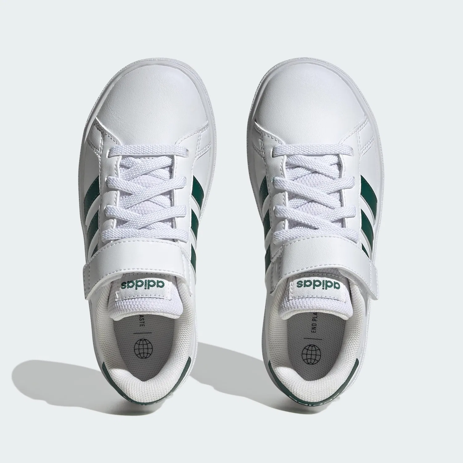 Детские кроссовки для мальчиков с полосками Grand Court Elastic Lace and Top Strap Adidas, Cloud White Green Cloud White — фото 3