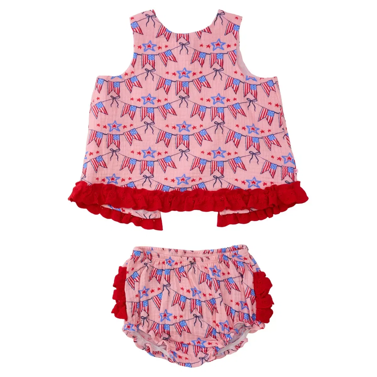 Детский комплект для девочек из хлопковой марли с моделью Clover Bows & Wishes RuffleButts, American Sweetheart