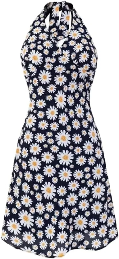 Женское мини-платье с принтом ромашек A-line Generic, Navyblue