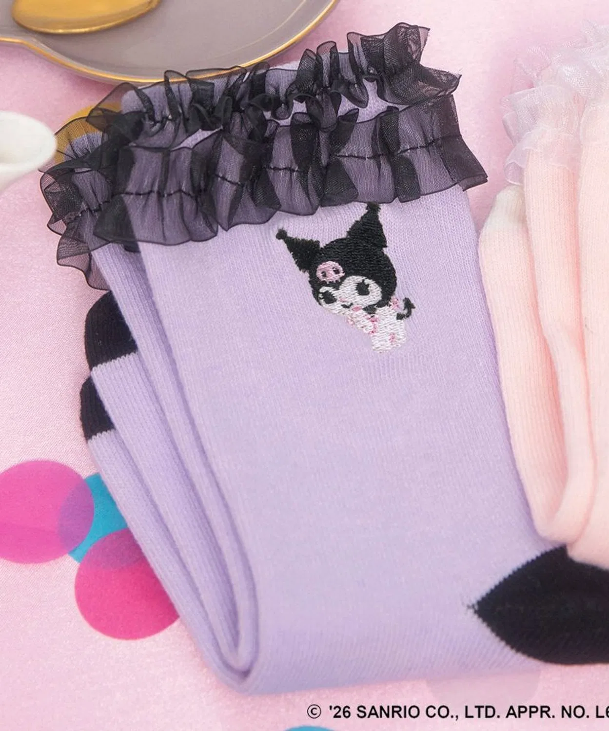 Детские носки с принтом, модель One Point Embroidery Tulle Frill Socks, branshes, Lavender