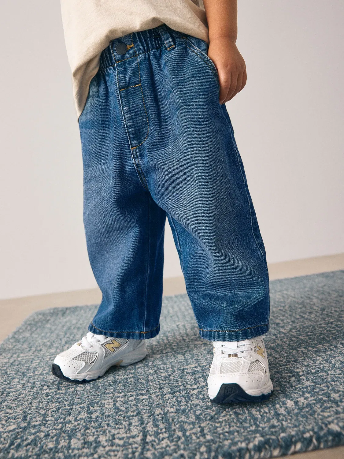 Джинсы свободного кроя Mid Blue Denim Next, голубой