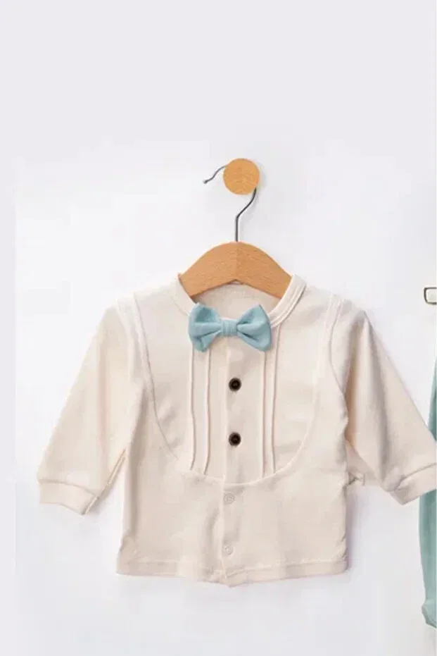 Детский комбинезон для мальчиков с принтом Bamoola For Babies, Turquoise Bow Tie — фото 4