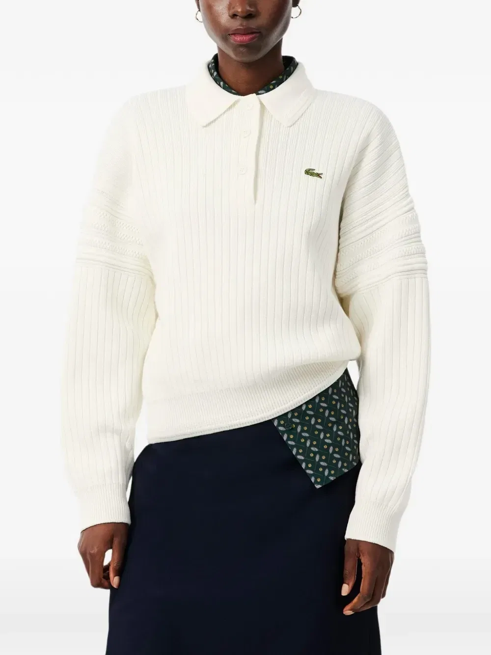 Рубашка поло с длинными рукавами из ребристого трикотажа Lacoste, белый