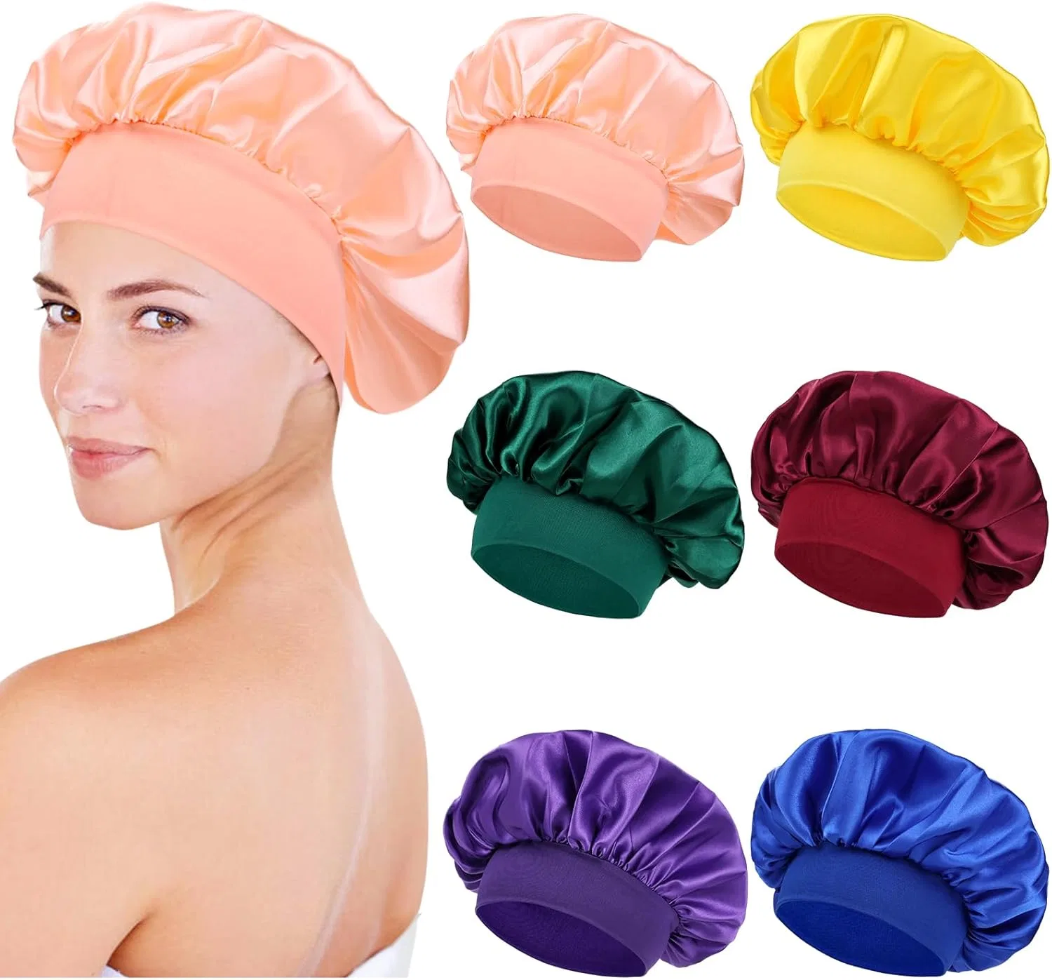 Шапочка для душа Yoosit, 6 шт, сатин, широкий ободок, 30 см, Various Colours