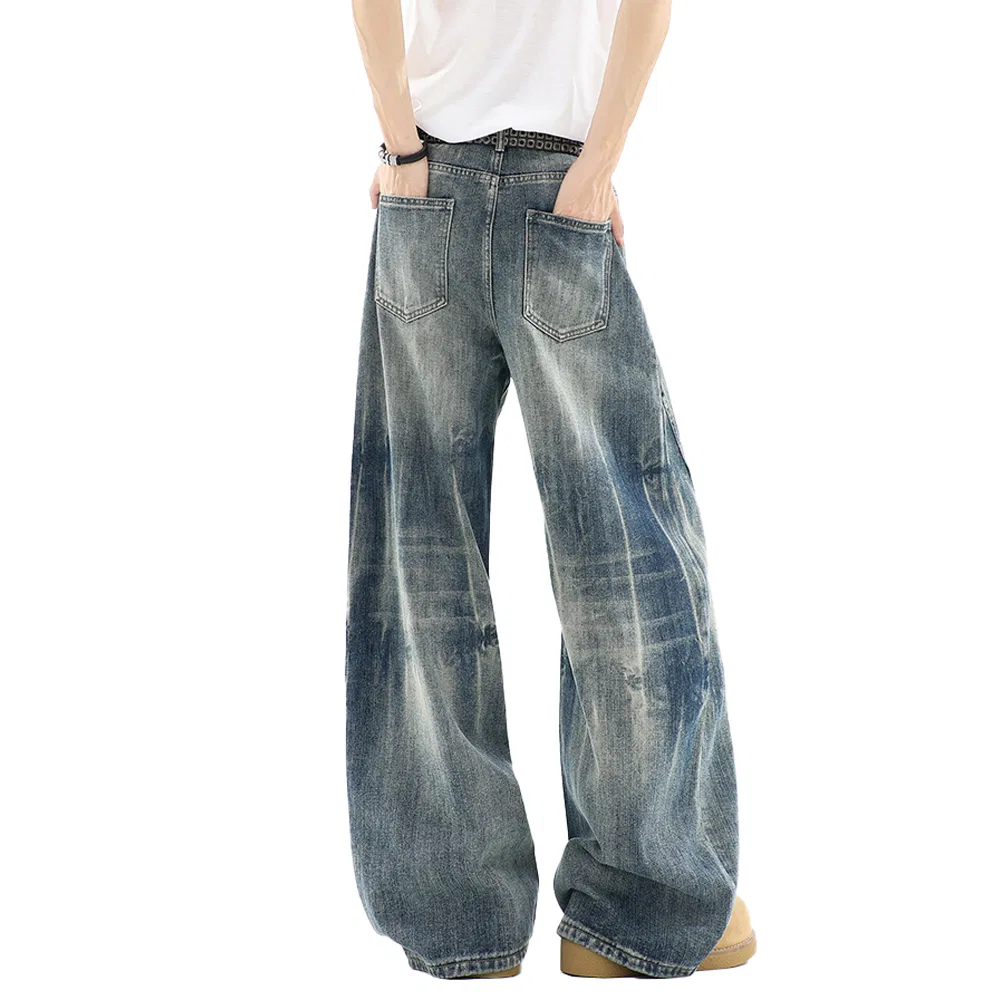 Детские джинсы свободного кроя с широкими штанинами Unisex Moderate Wide Leg Pants, PAL ONGACO, Black Gray — фото 4
