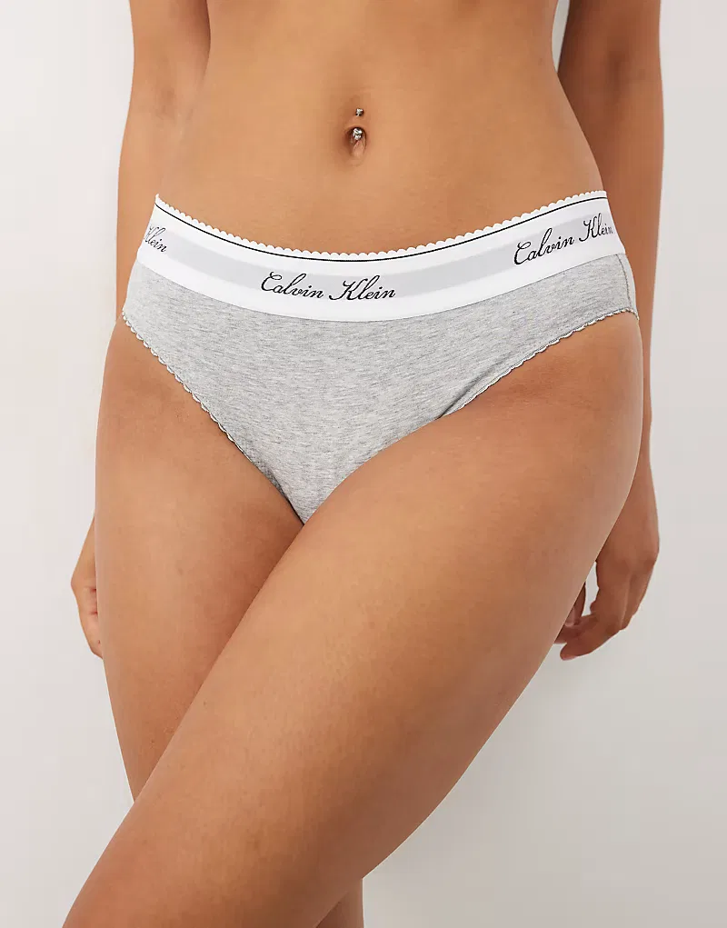 Трусики-бикини с фирменным логотипом Calvin Klein, серо-серый