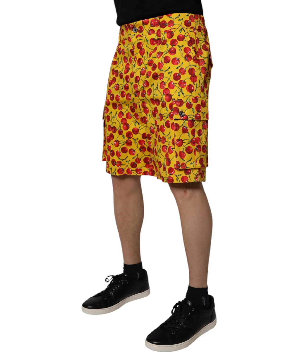 Мужские шорты-бермуды с принтом черешни Yellow Cherry Print Cotton Dolce & Gabbana, Yellow — фото 3