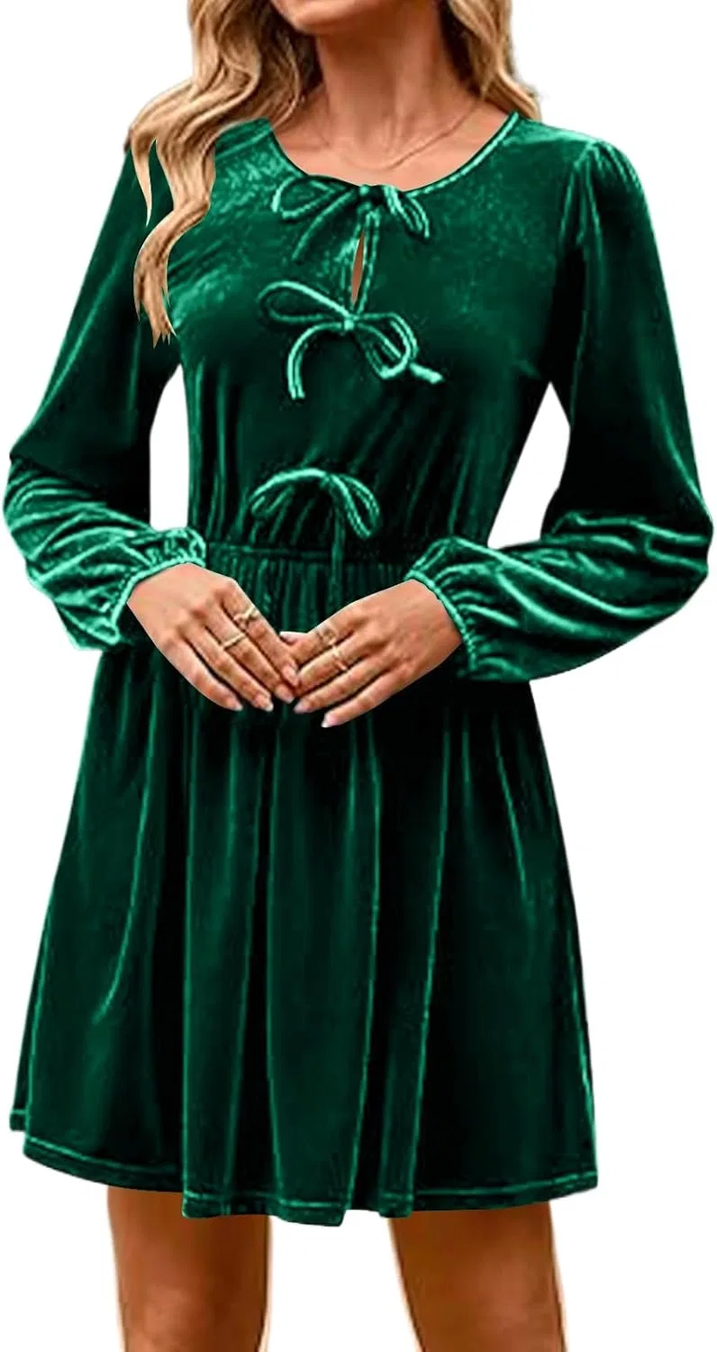 Женское платье А-силуэта с бантом Velvet, Green