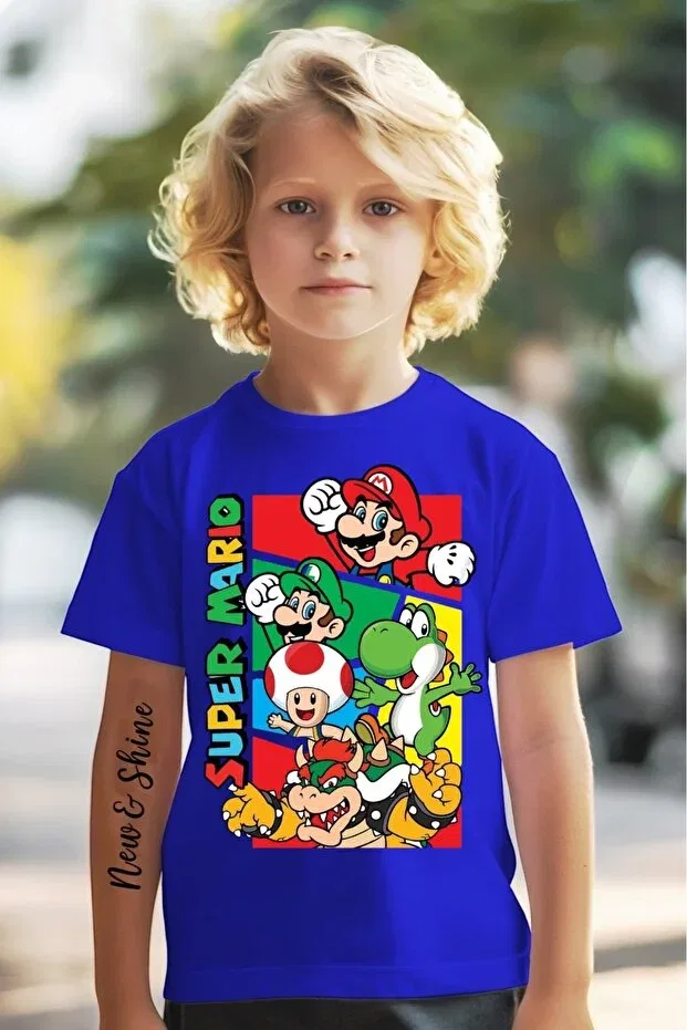 Детская футболка для девочек с принтом Super Mario Printed Oversized Children's T-Shirt New Shine, Blue