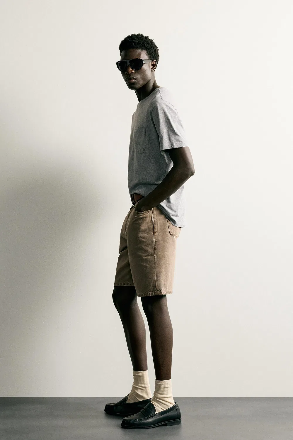 Легкая футболка свободного кройа ZARA, Grey marl — фото 4