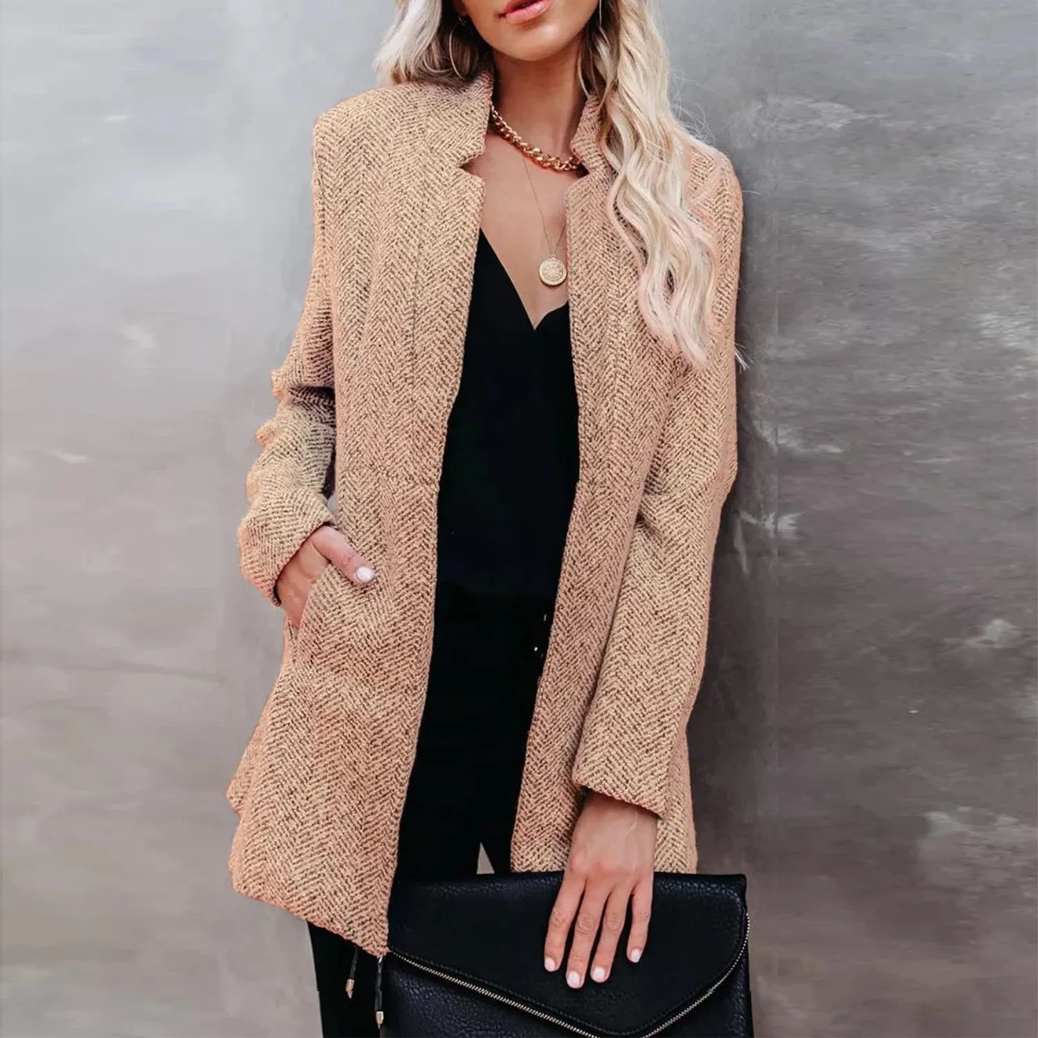 Женское зимнее пальто с двубортной застежкой Camel, Khaki-A — фото 2