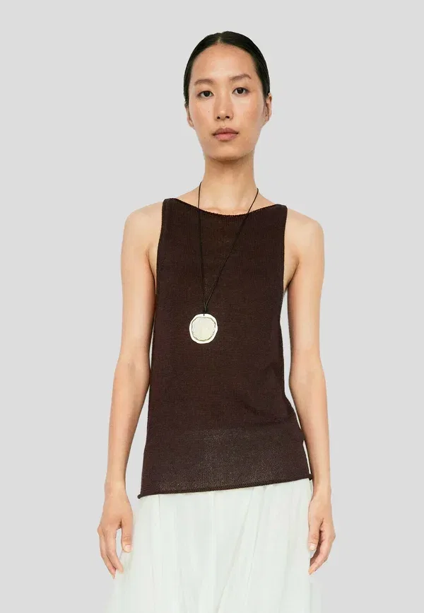 Топ с воротником-лодочкой Fine-Knit halter top Massimo Dutti, крапчатый темно-коричневый