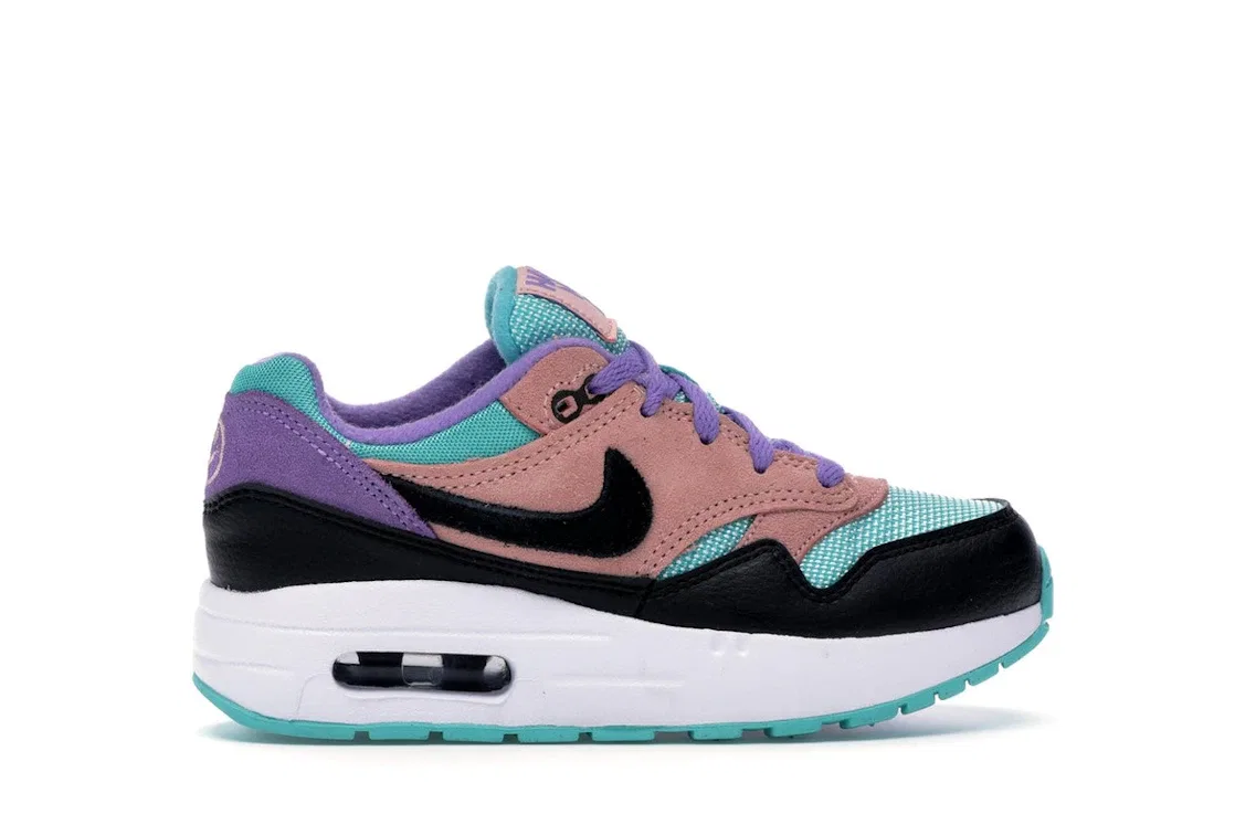 Детские кроссовки с принтом Have a Nike Day Nike Air Max 1, цвет Black/White-Space Purple-Bleached Coral-Hyper Jade