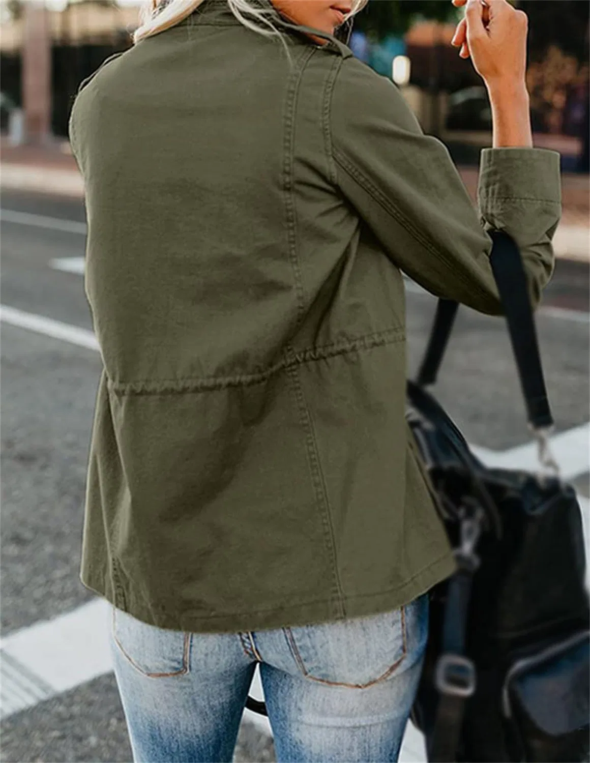 Женская куртка с длинным рукавом, с принтом, модель Giacca militare da donna, multi tasche, a maniche lunghe, con cerniera, giacca a vento da campo, per safari, Rosso — фото 3