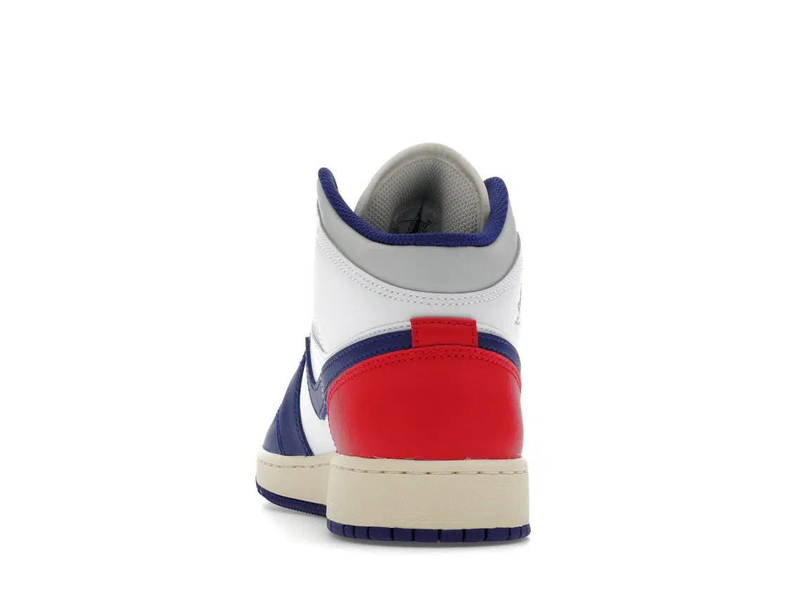 Детские кроссовки Lifestyle с высоким силуэтом Jordan 1 Mid Jordan, White/University Red/Neutral Grey/Deep Royal Blue — фото 4