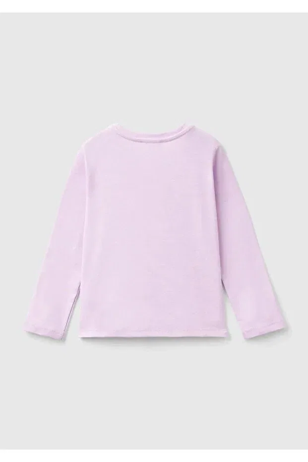 Детский хлопковое лонгслив для девочек United Colors Of Benetton, Lilac — фото 2