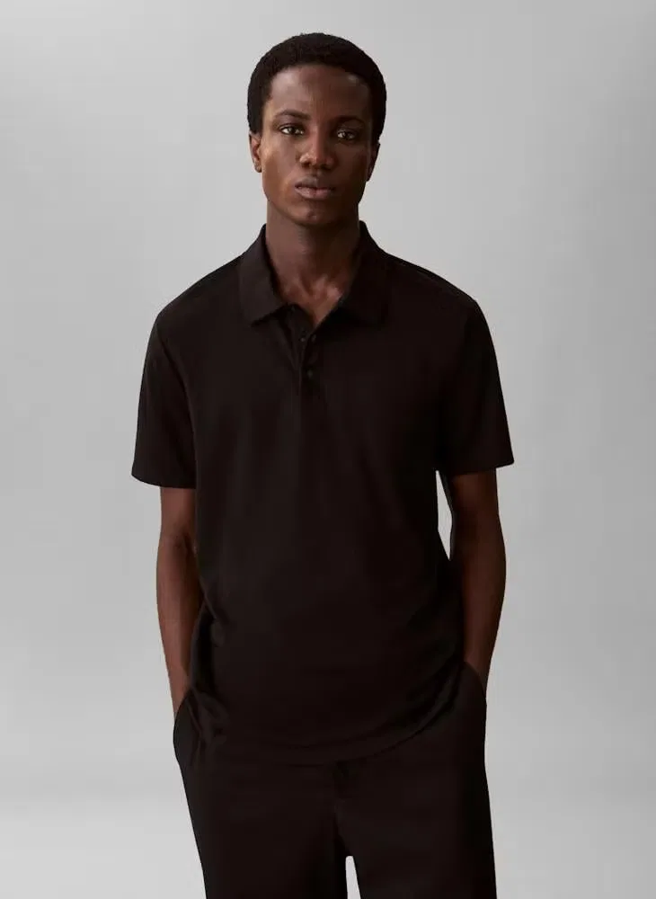 Поло с длинным рукавом Tech Bird's Eye Pattern Calvin Klein, черный