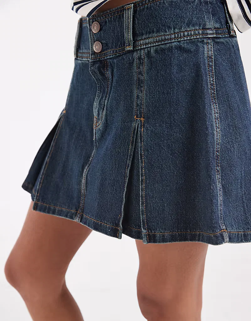 Мини-юбка из плиссированного денима Levis, темно-синий — фото 4