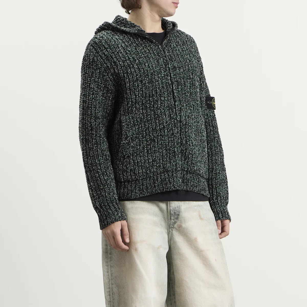 Худи из хлопкового шенилла с капюшоном Mouliné Cotton Chenille Zip Hoodie Stone Island, Dark Green Melange — фото 2