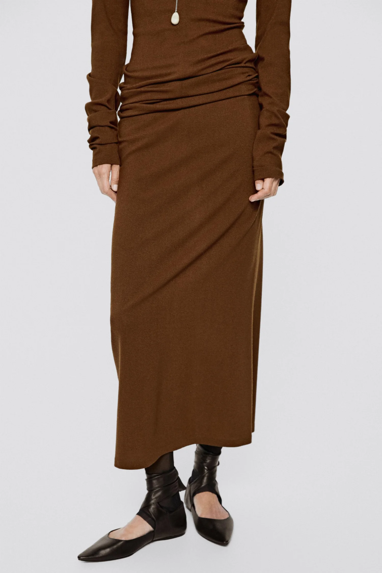 Юбка-миди Massimo Dutti Stretch Wool Blend - Limited Edition, табачно-коричневый