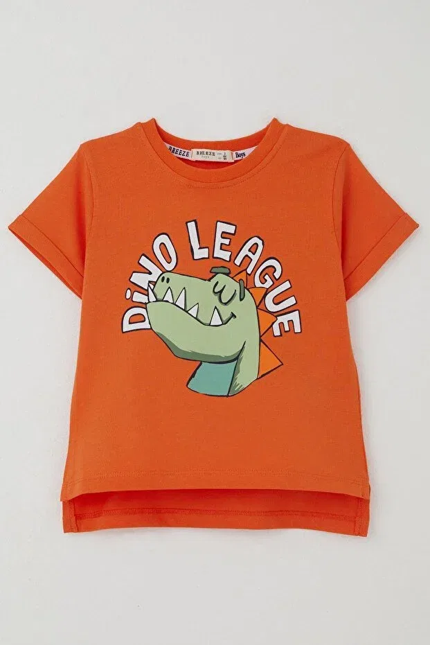 Детская футболка для мальчиков с принтом League Star Dinosaur Breeze, Orange — фото 2