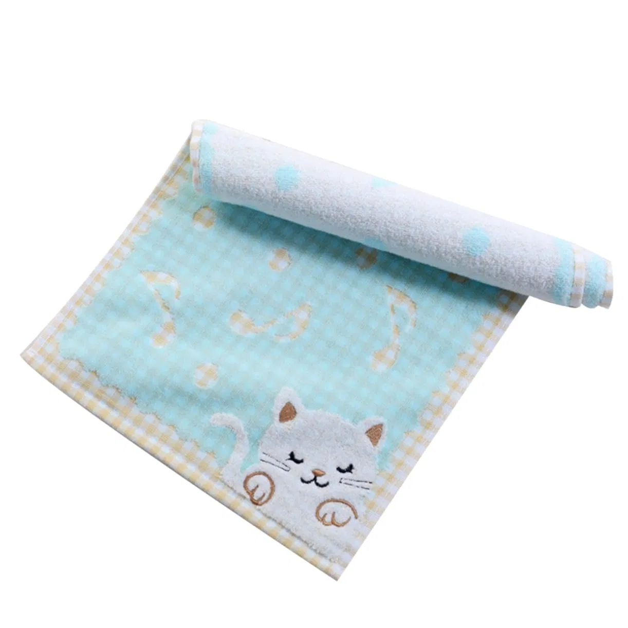 No brand Детское полотенце для лица с котенком, Cotton, 48.3x25.4 см, Blue