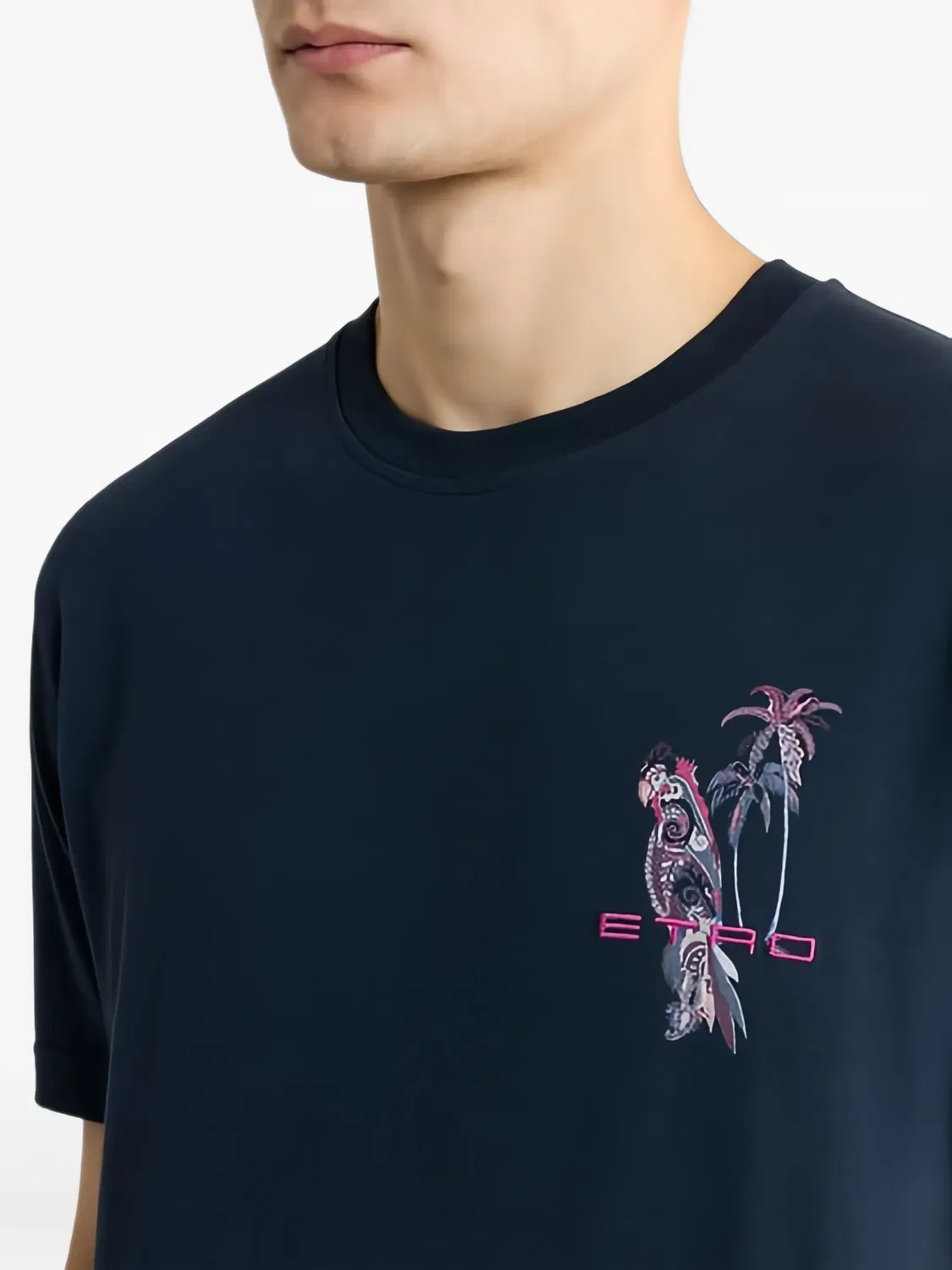 Футболка с вышивкой попугая, синяя ETRO, синий — фото 2
