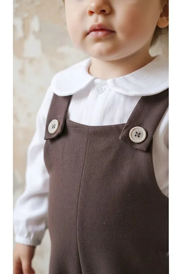 Детский комбинезон с рубашкой из муслина Emil salopet & muslin shirt Libba Atelier, Brown — фото 2