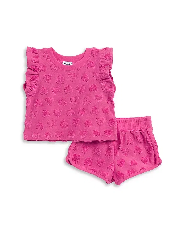 Детский комплект для девочек из махровой ткани Loop Terry Hearts Top & Shorts Set Splendid, Hibiscus