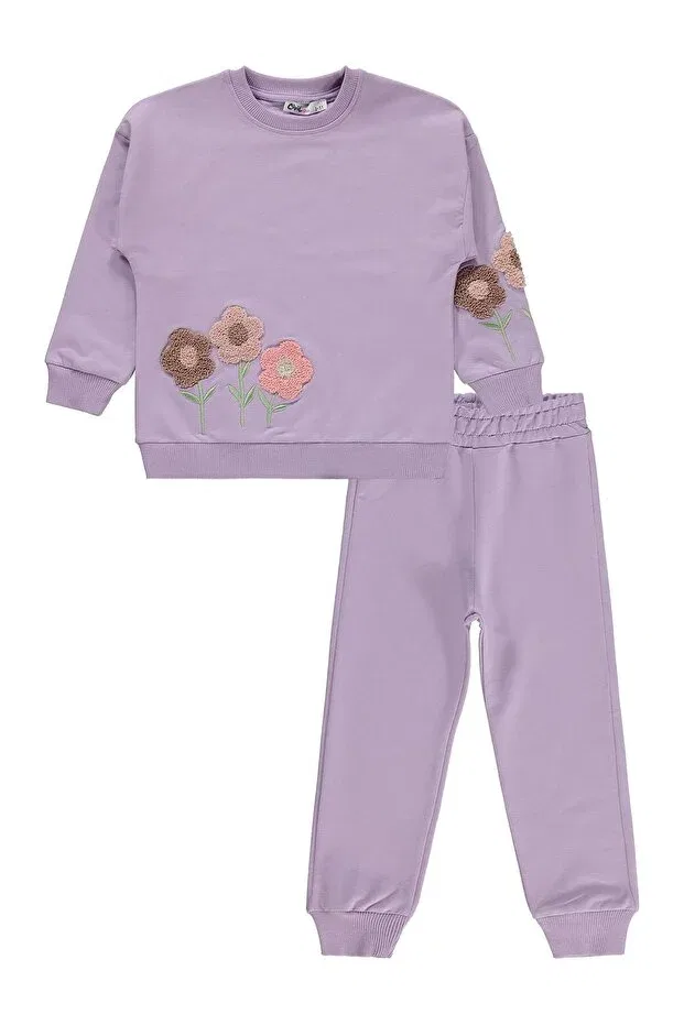Детский спортивный костюм для девочек с вышивкой Floral Embroidered Tracksuit Set Civil Girls, Lilac — фото 4