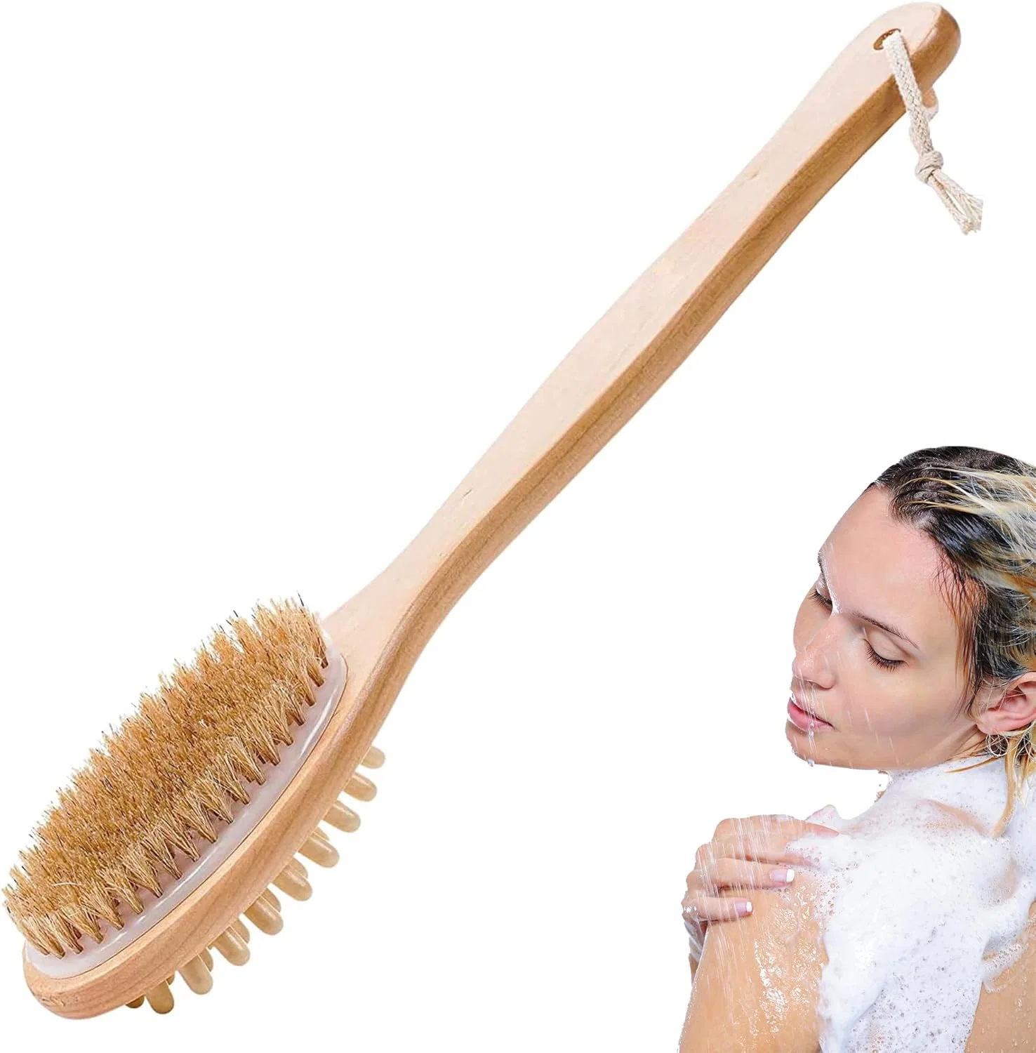 Щетка для спины с массажными бусинами JCM B-C, 1 шт, Wood-coloured