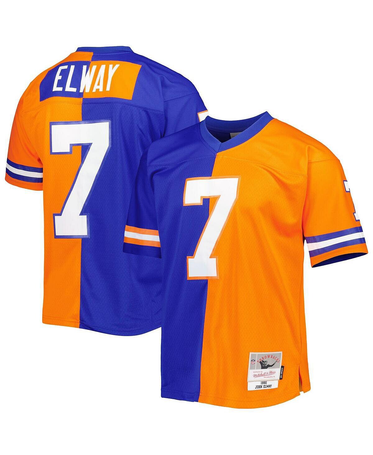 

Мужская футболка john elway royal, orange denver broncos 1990 split legacy, копия джерси Mitchell & Ness, мульти