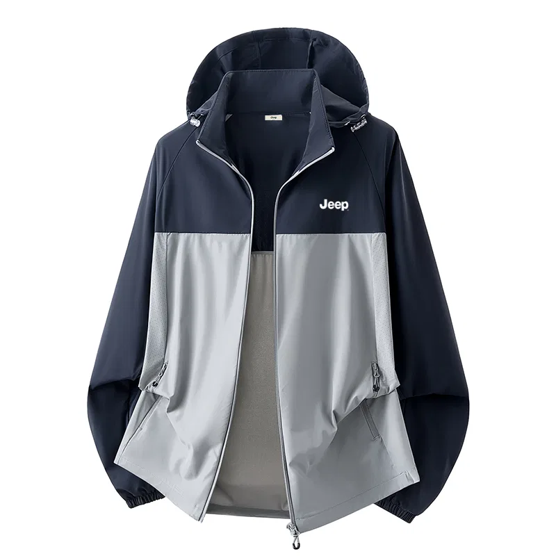 Детская куртка с капюшоном и защитой от солнца, модель Sun Protection, Jeep, Light Grey/Dark Blue