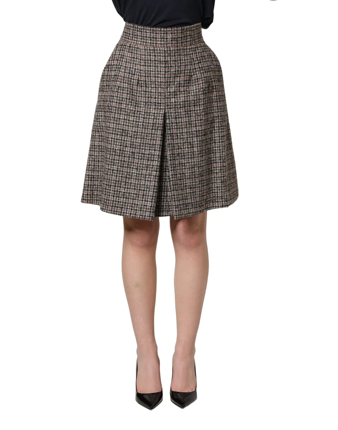Женская мини-юбка из твида с высокой посадкой и складкой Kick Pleat Dolce & Gabbana, Brown — фото 3