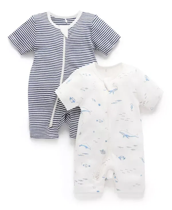 Детский комбинезон с коротким рукавом 2 шт Purebaby, Vanilla Nautical Pack