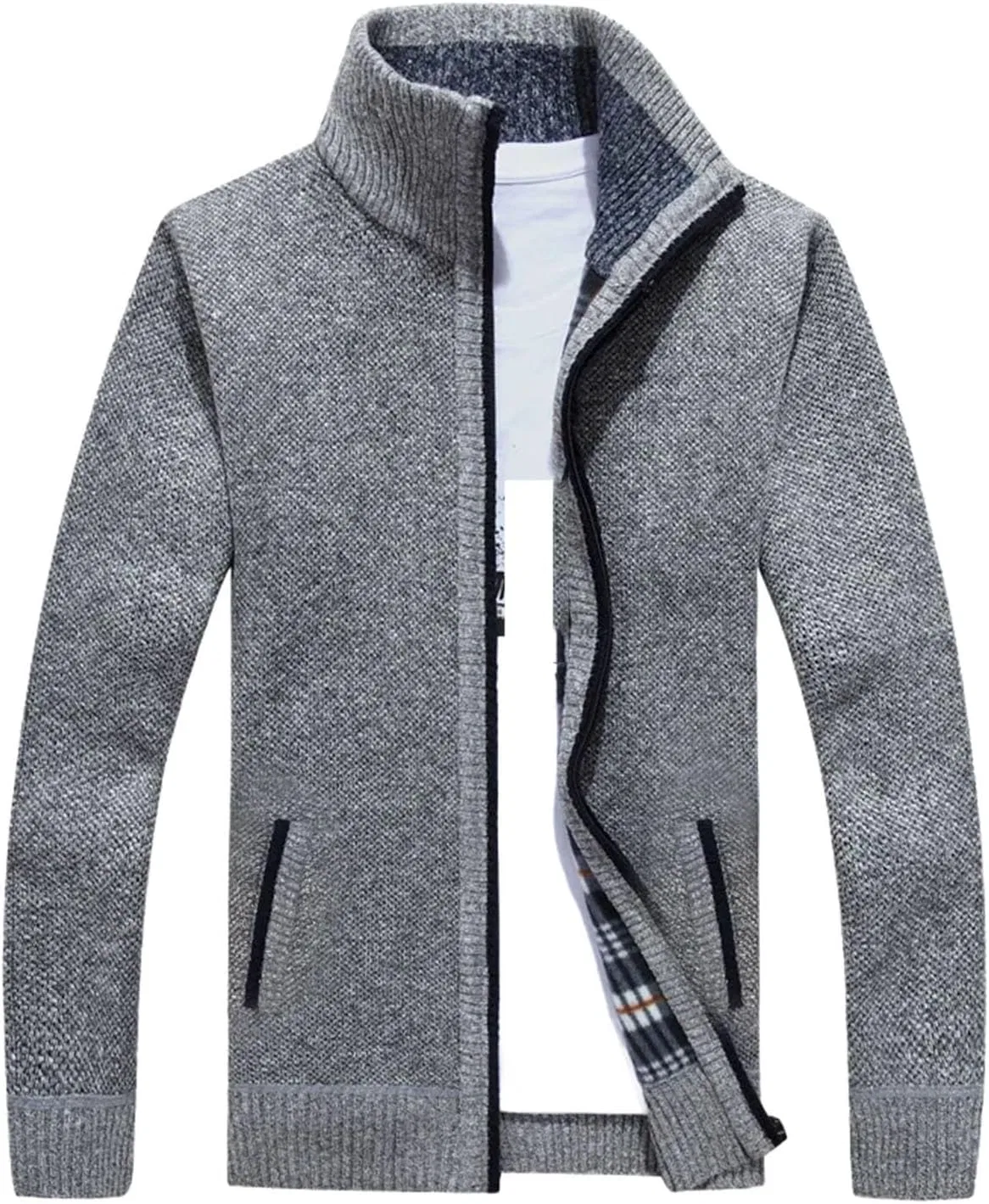 Мужское пальто-кардиган из шерсти с молнией, Faux Furs, Warm Casual Knitwear, светло-серый