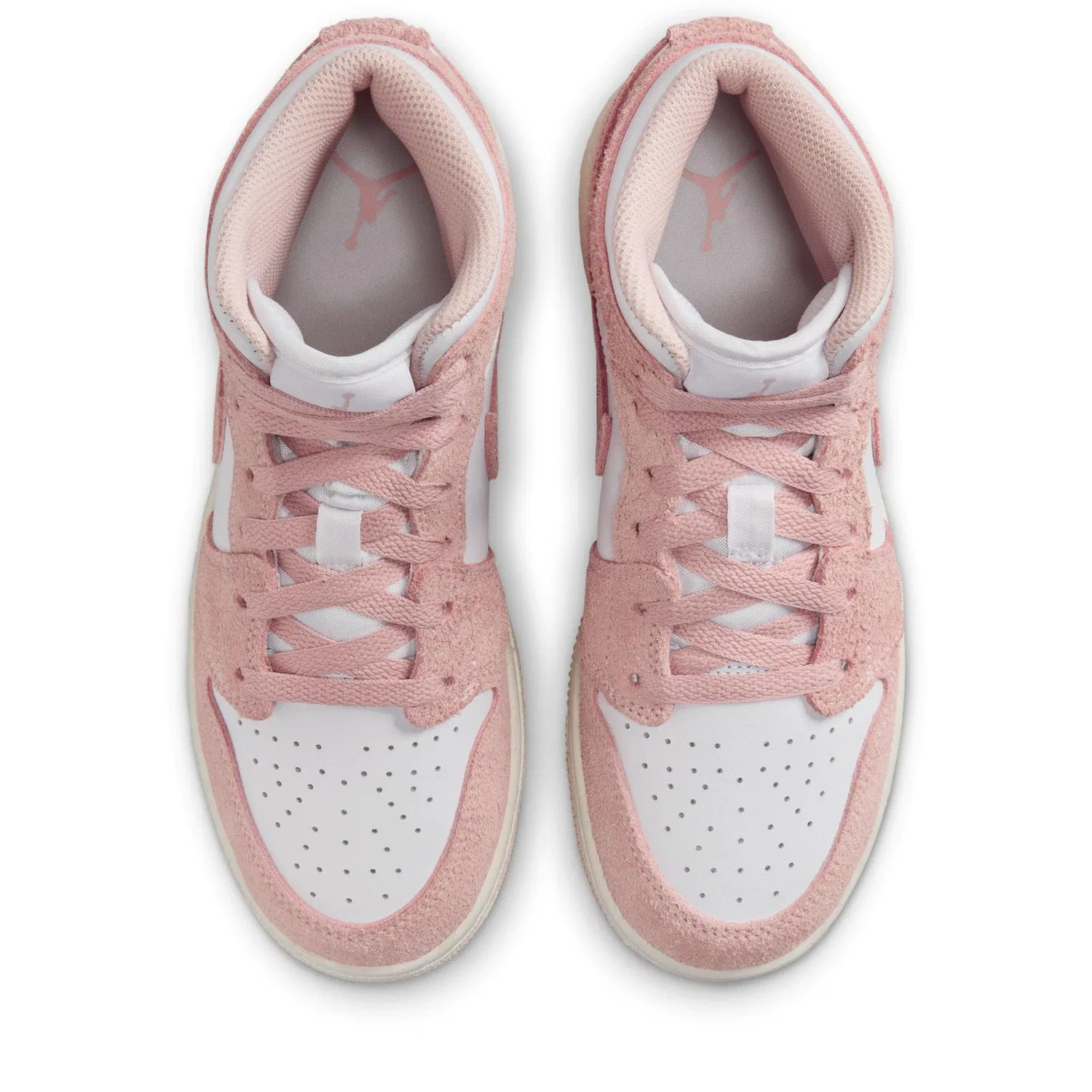 Детское кроссовки для мальчиков с кожаным верхом Air Jordan 1 Mid Se (Gs) NIKE, White Sail Legend Pink — фото 4