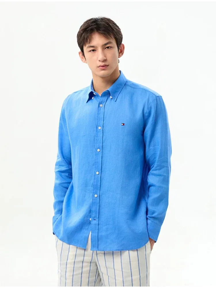 Рубашка с длинным рукавом из льна, Premium Linen TOMMY HILFIGER, Blue
