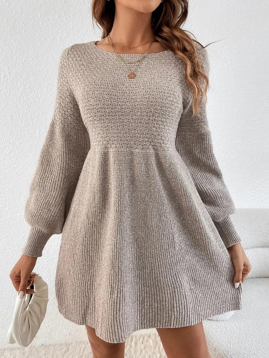 Женское платье-свитер с фонариками Knit Dress, Apricot — фото 3