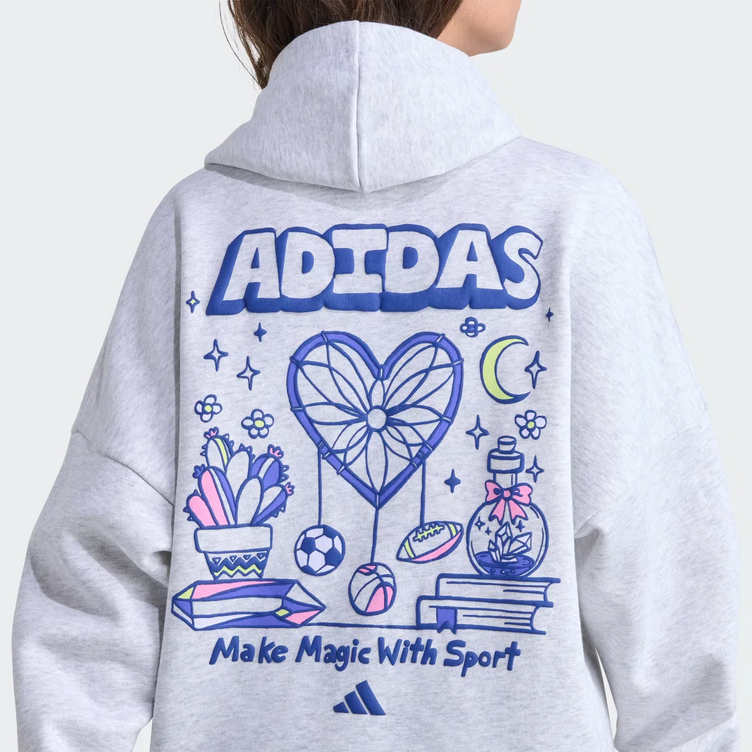 Детское худи с принтом Adidas Sportswear, серый меланж — фото 4