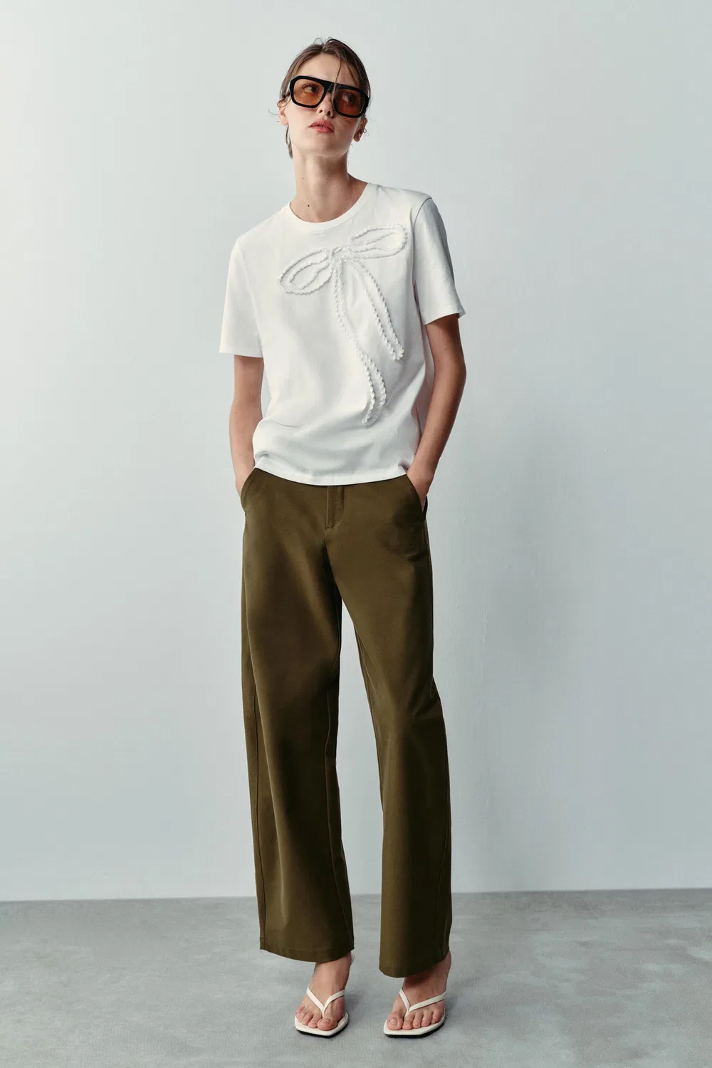 Футболка с бантом ZARA, Oyster-white
