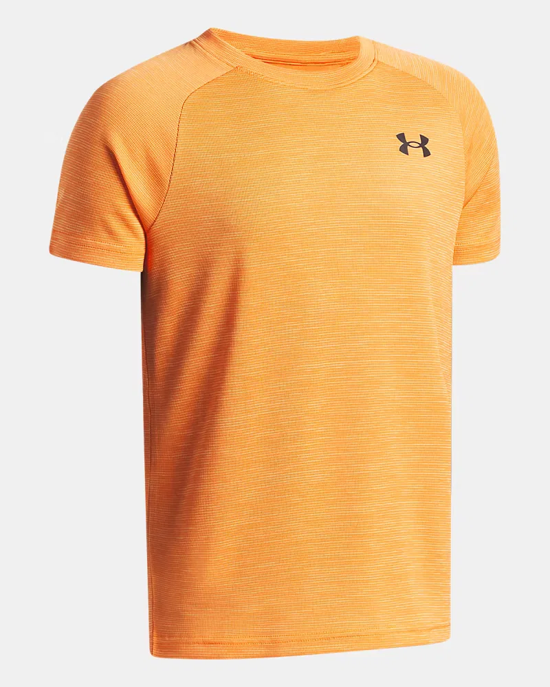 Футболка с коротким рукавом для мальчиков из переработанного полиэстера UA Tech Textured UnderArmour, Outrageous Orange/Black — фото 3