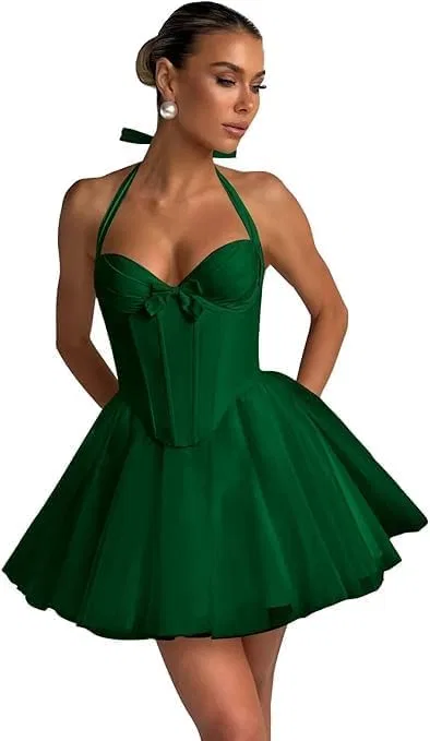 Женское атласное коктейльное платье с бантом, Emerald Green